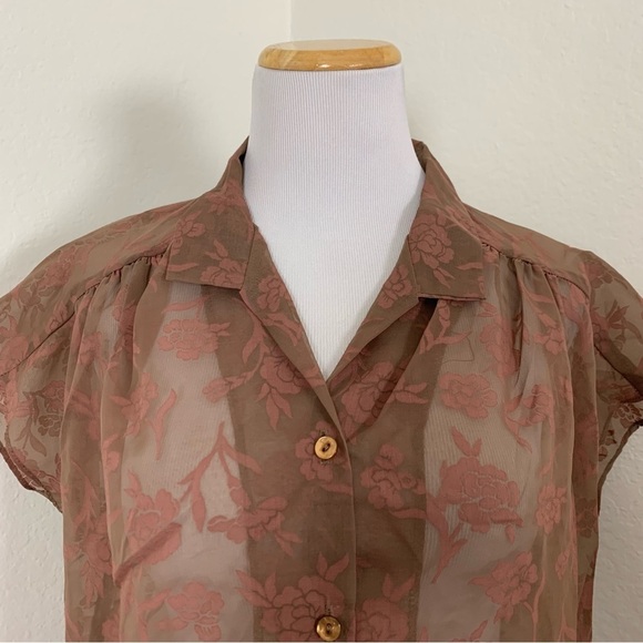 Vintage Y2K Semi Sheer Floral Button Up Blouse Women’s L Whimsygoth Romantic - Picture 5 of 16